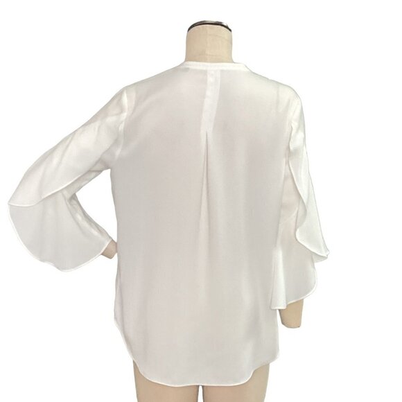 CAbi Sz M White Float Blouse Style 5521 Button Up Bell Sleeve Crew Neck 184A - Picture 5 of 10